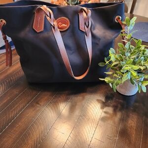 Dooney Bourke Black Canvas Tote Bag with Leather Accents